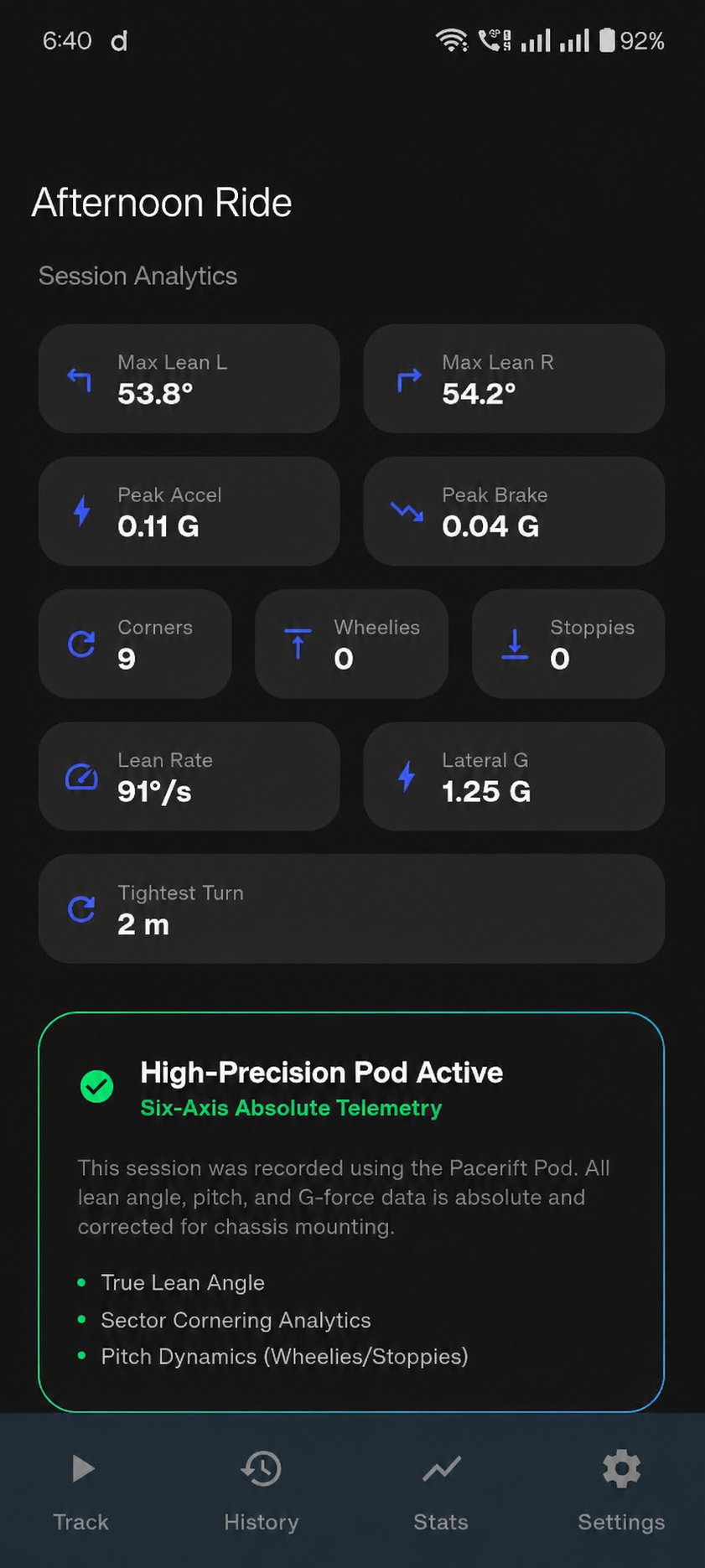 Pacerift ride analytics screen