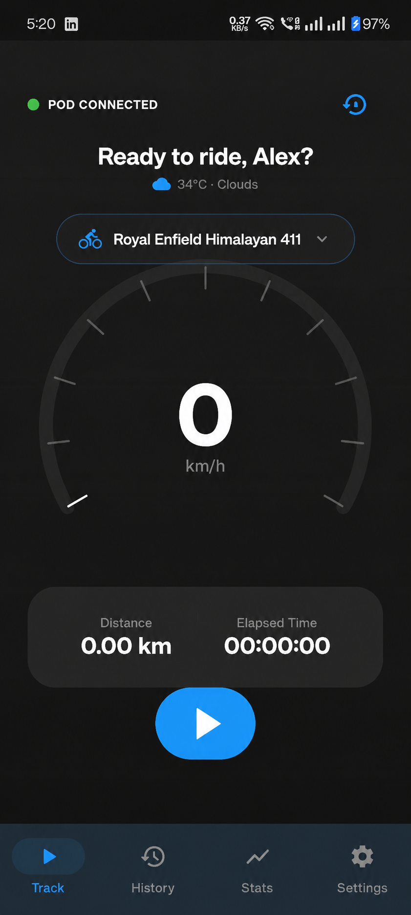 Pacerift live ride tracking screen